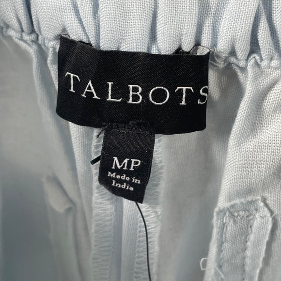 NEW Talbots Pants Womens Medium petite blue white cotton linen cropped floral - Picture 4 of 9